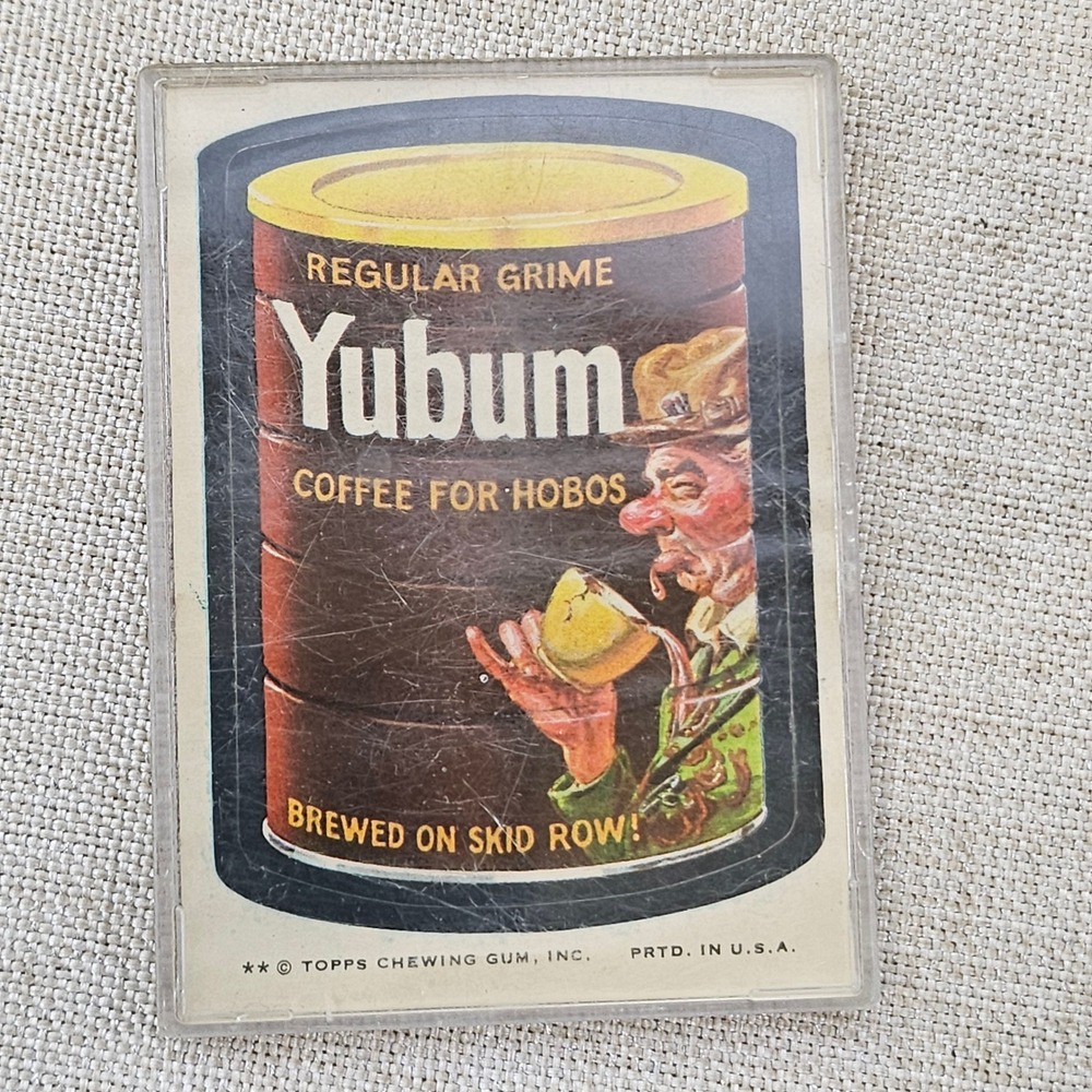 Topps Wacky Packages Sticker OS1 Yubum Coffee For Hobos Vintage 1973 Parody Card